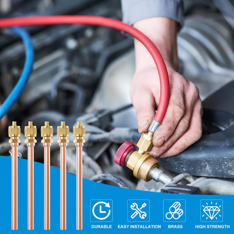 Tigbear Service Access Valves Kit, 20PC Access Service Valve 1/4'' SAE x 1/4'' OD x 3.54'' Stem Core Brass Copper Refrigerator Access Valves Set, Air Conditioner Service Valve Charge Needle Valve - Image 5